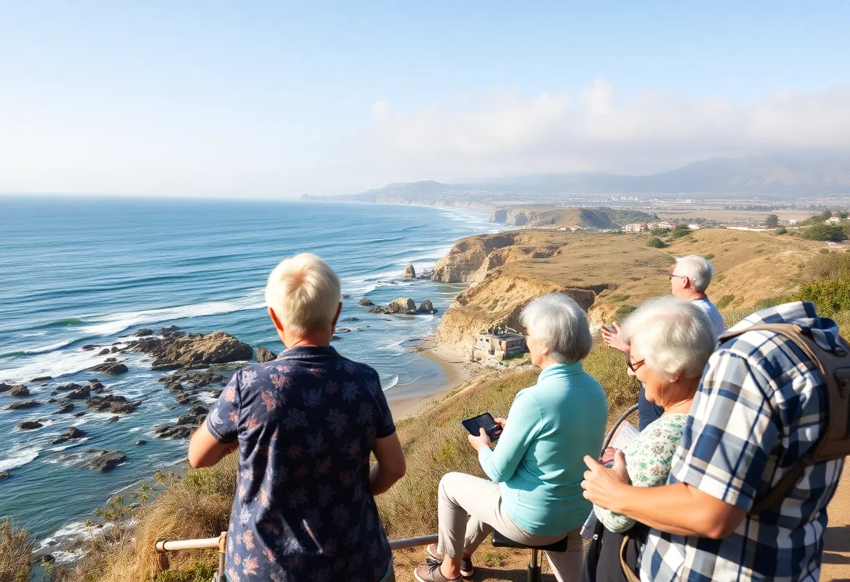 Retirees enjoying the California coastline and outdoor activities.