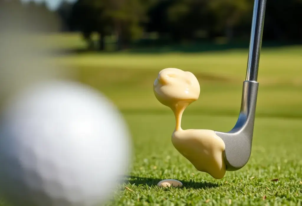 Innovative mayonnaise-filled putter on a golf green