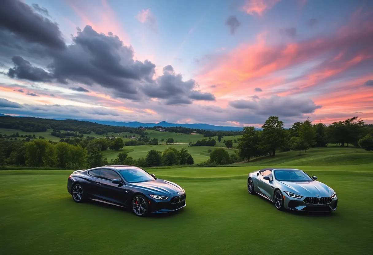 Golf course with luxury automobiles symbolizing DS Automobiles partnership