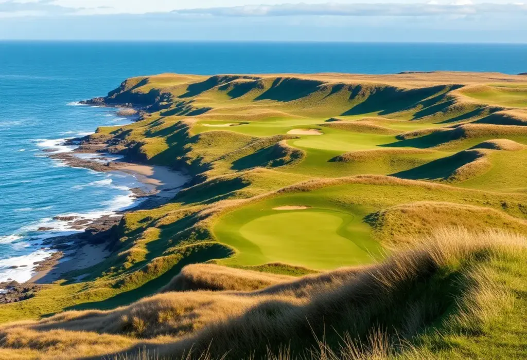 Dunluce Links golf course with ocean background