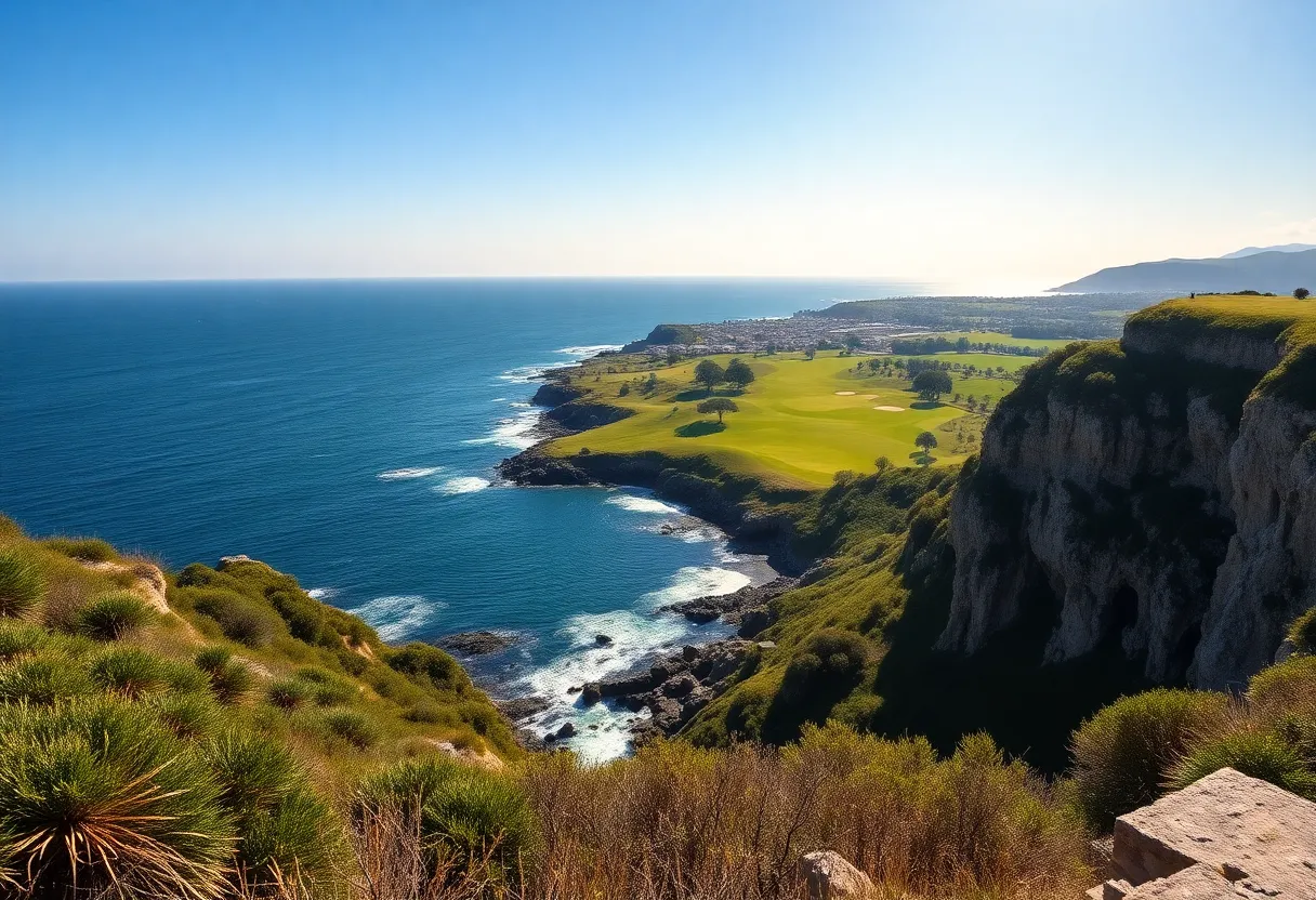 A picturesque golf course in Europe with ocean views