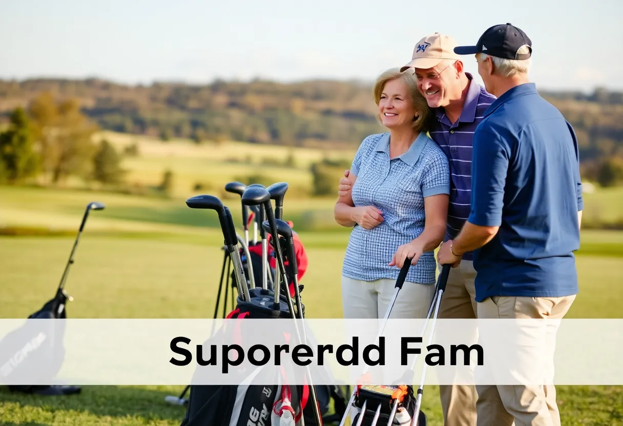 Family support in golf depicted through thematic elements around golf.
