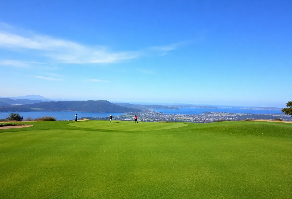 Golfers playing on a scenic course