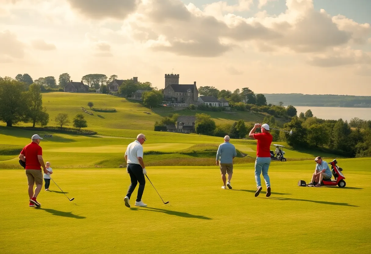 Golfers playing on a beautiful English golf course