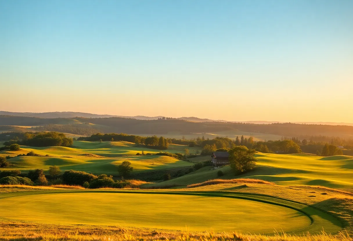 Beautiful golf course during golden hour