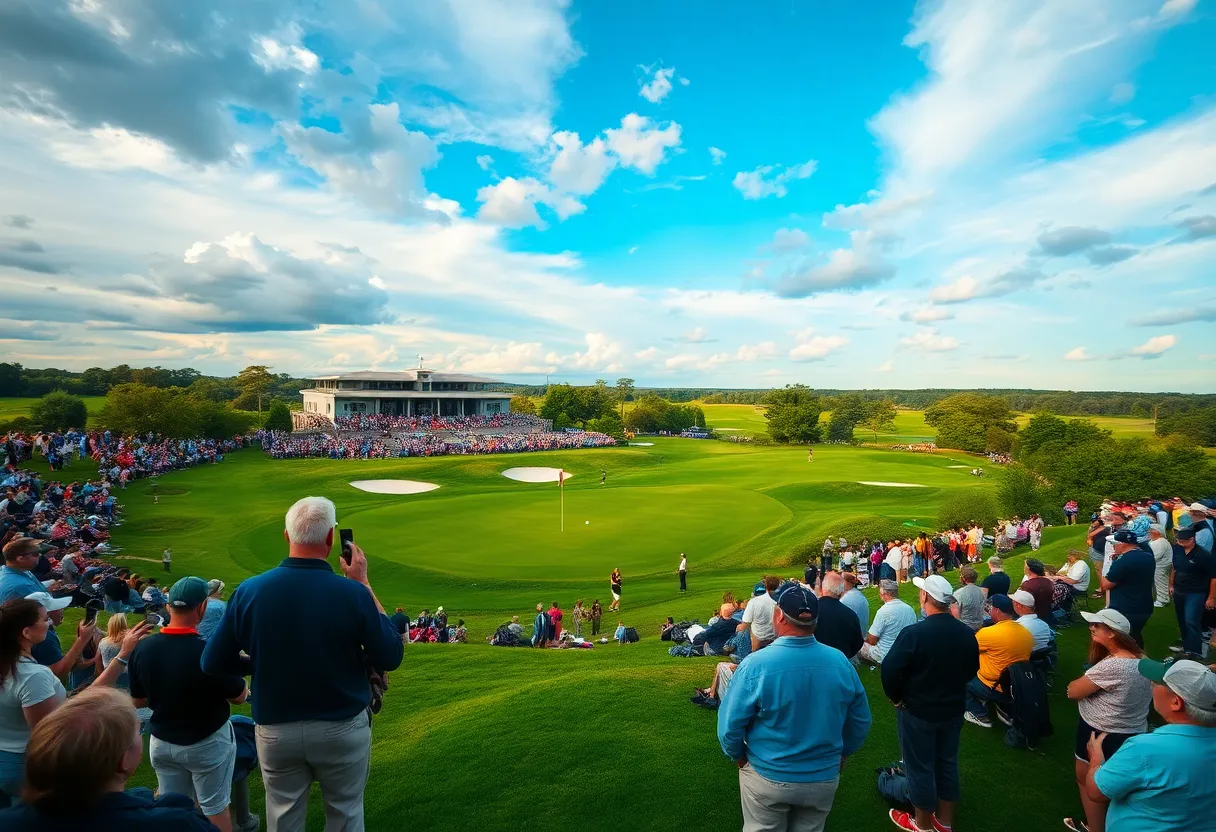 Golf course with fans during a major tournament