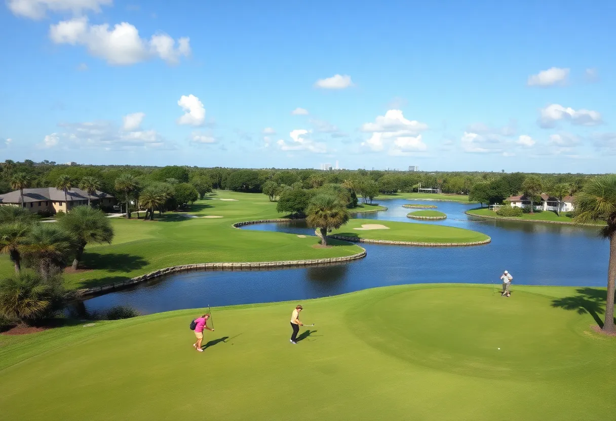 Scenic view of a golf course in Orlando with golfers.