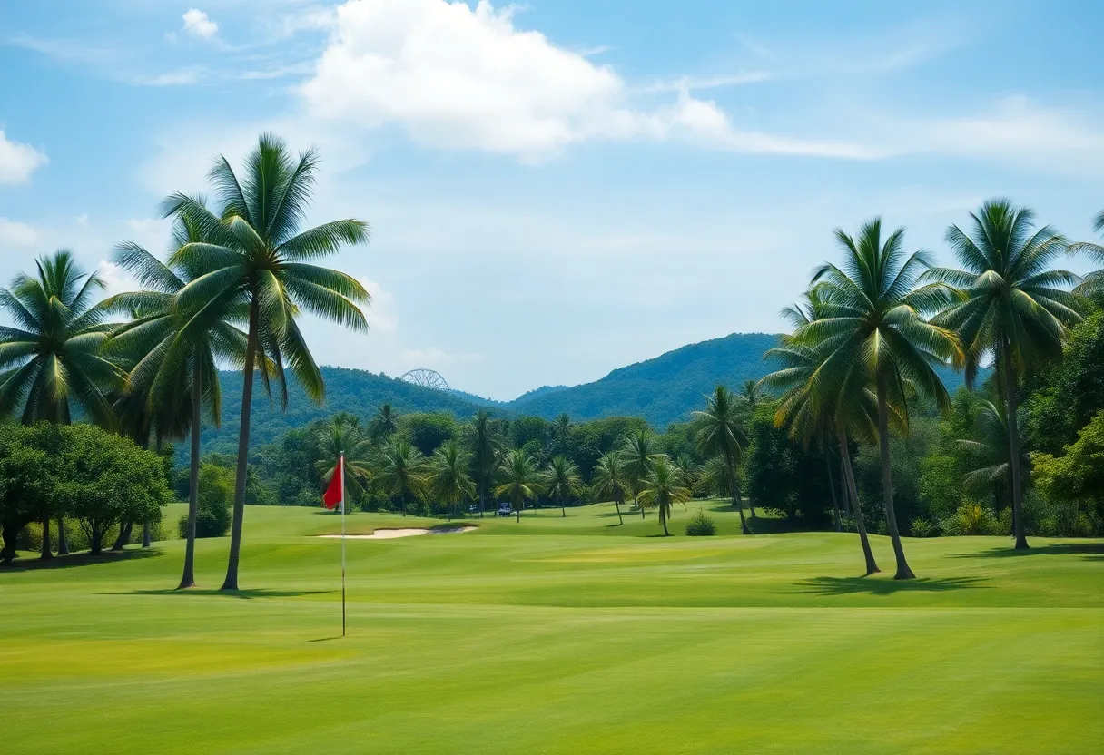 A stunning golf course set against a beautiful Thai landscape.