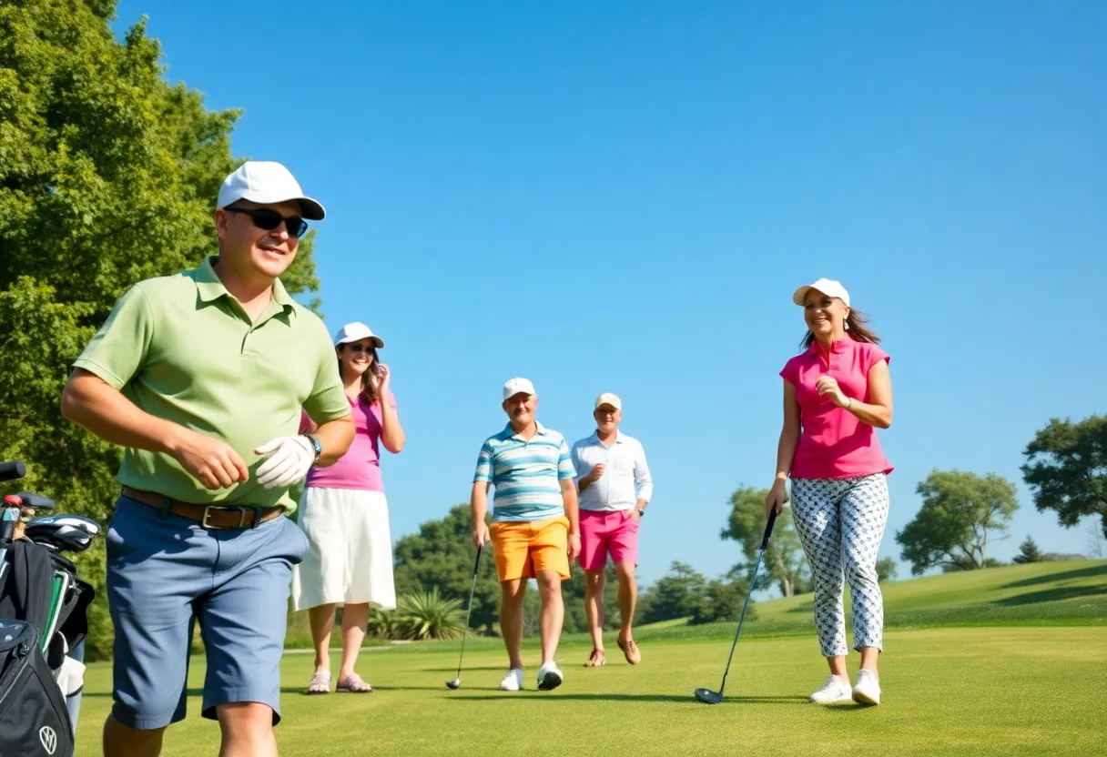 Golfers playing on a sunny day at a golf course