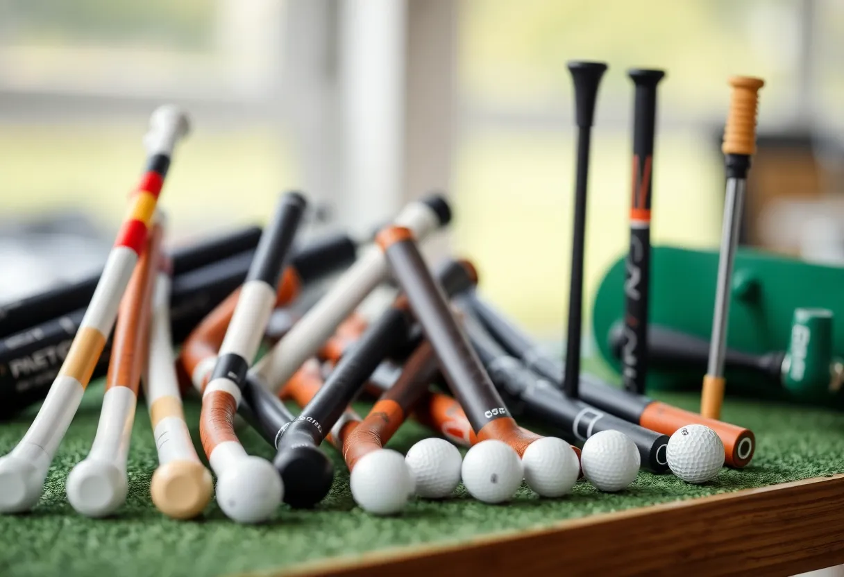 Collection of different golf grips for clubs displayed on a table