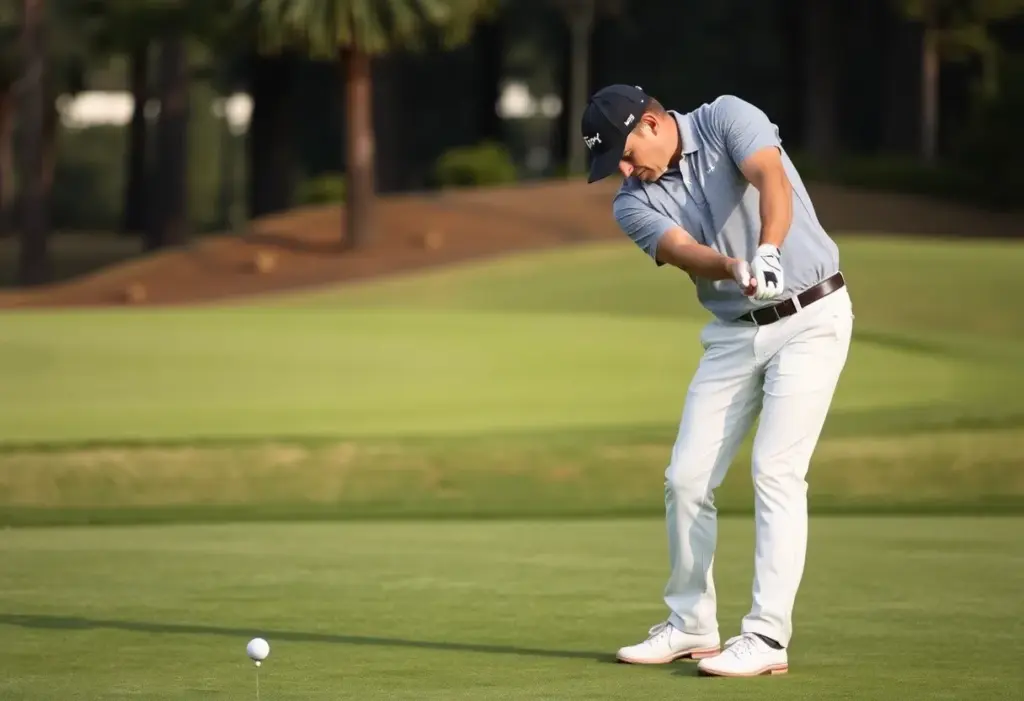 Golfer demonstrating proper swing technique