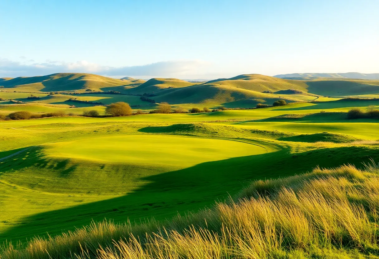 Scenic view of a golf course in Northern Ireland during sunny weather.