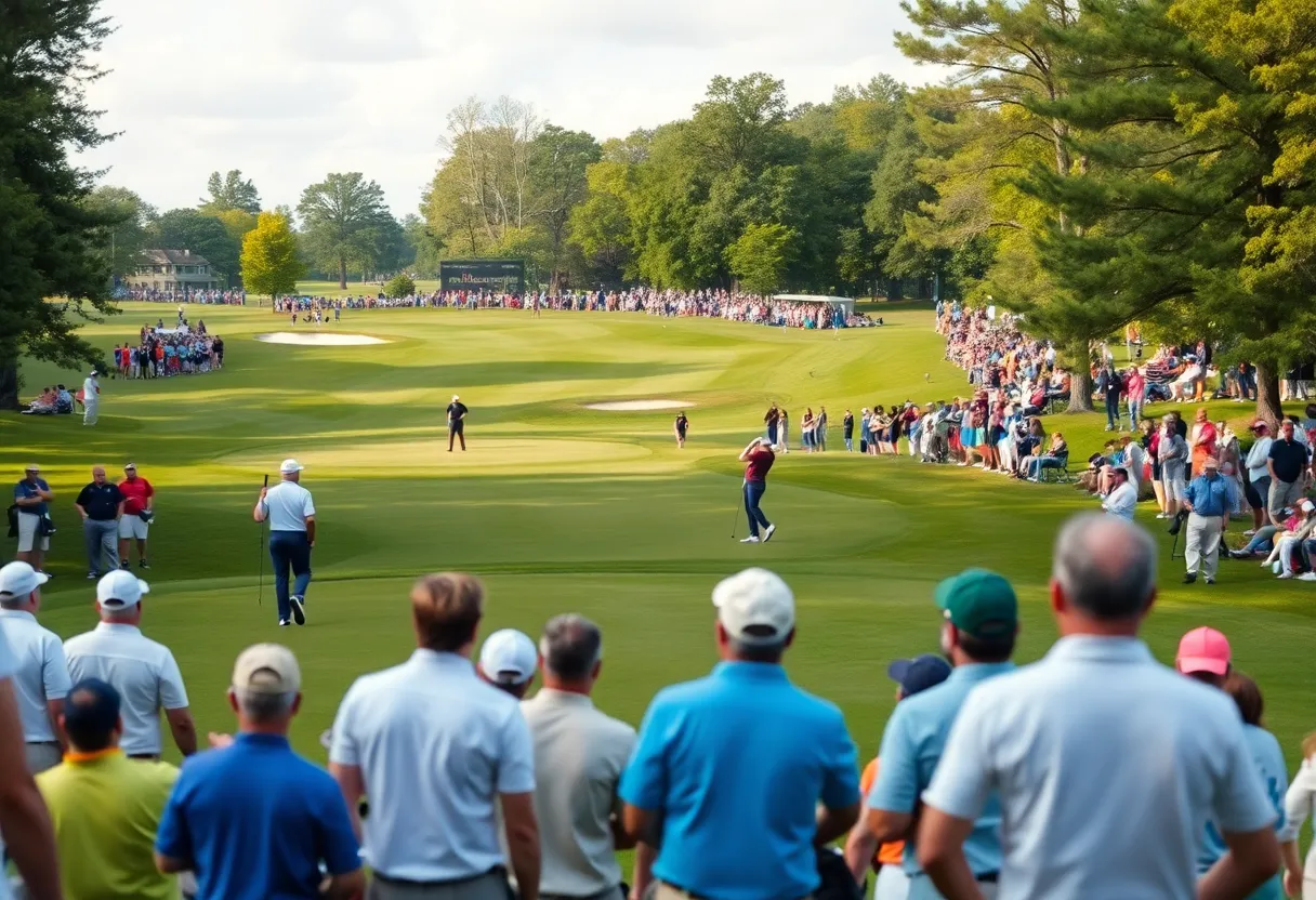 Players competing in a professional golf tournament