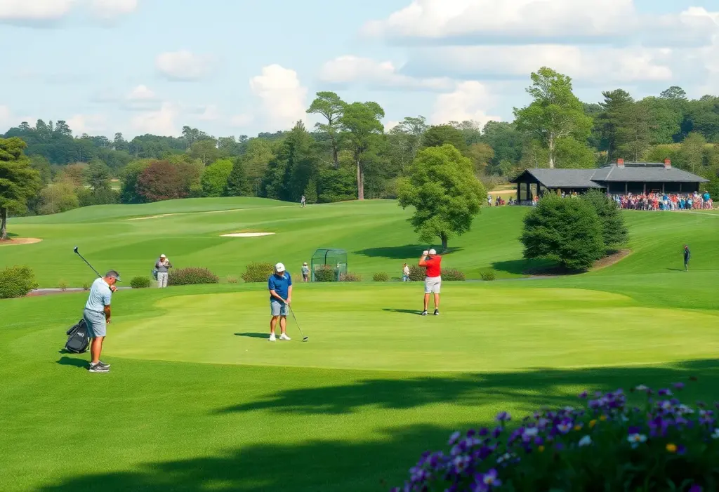 A picturesque golf tournament in Morocco featuring lush greens and golfers in action.