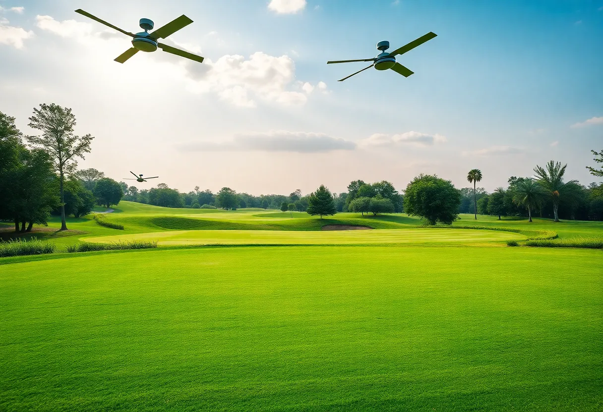 Lush green golf course with turf management techniques