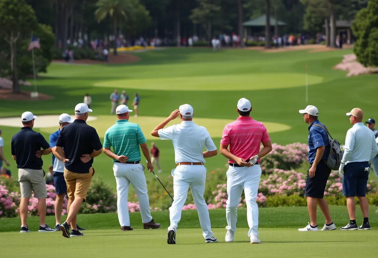 Golfers playing at Augusta National during the Masters