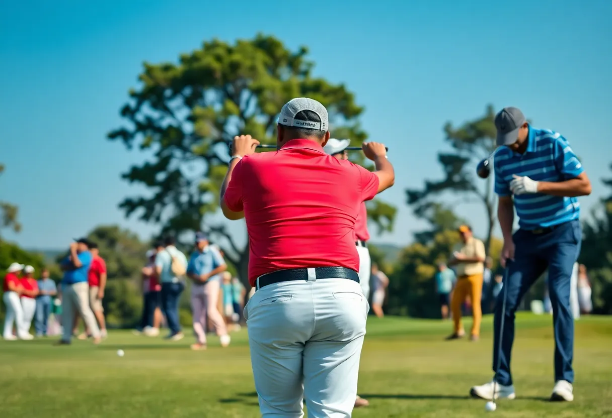 Golf players competing in a professional tournament in India