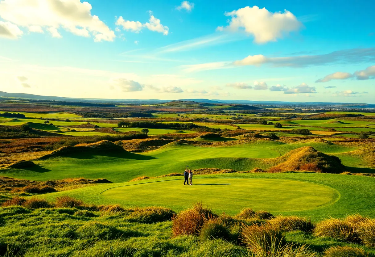 Lush green golf course in Ireland with golfers