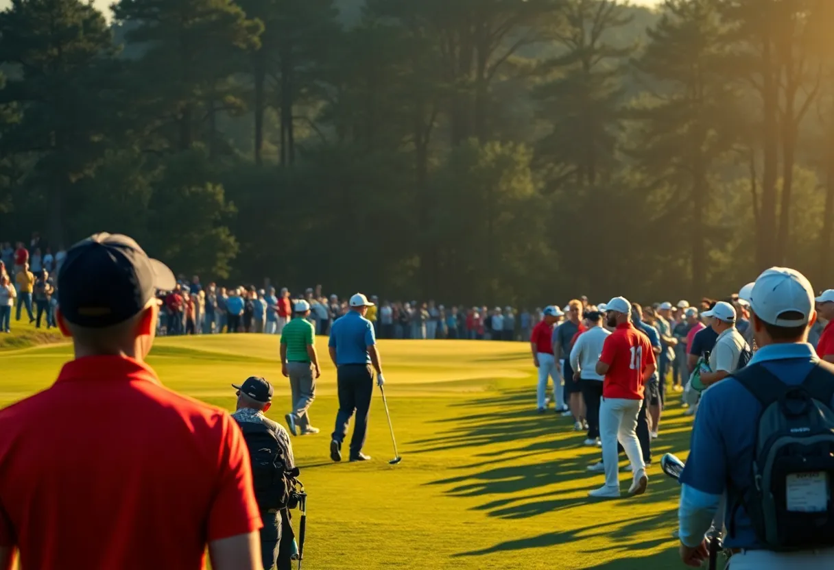 Golf course with players competing during a major tournament