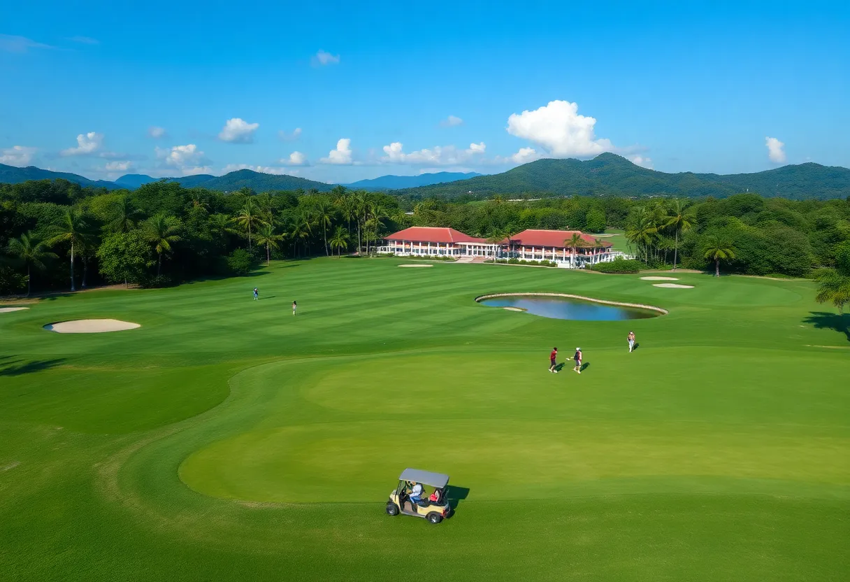 Scenic view of Laguna Golf Phuket with golfers on the course.
