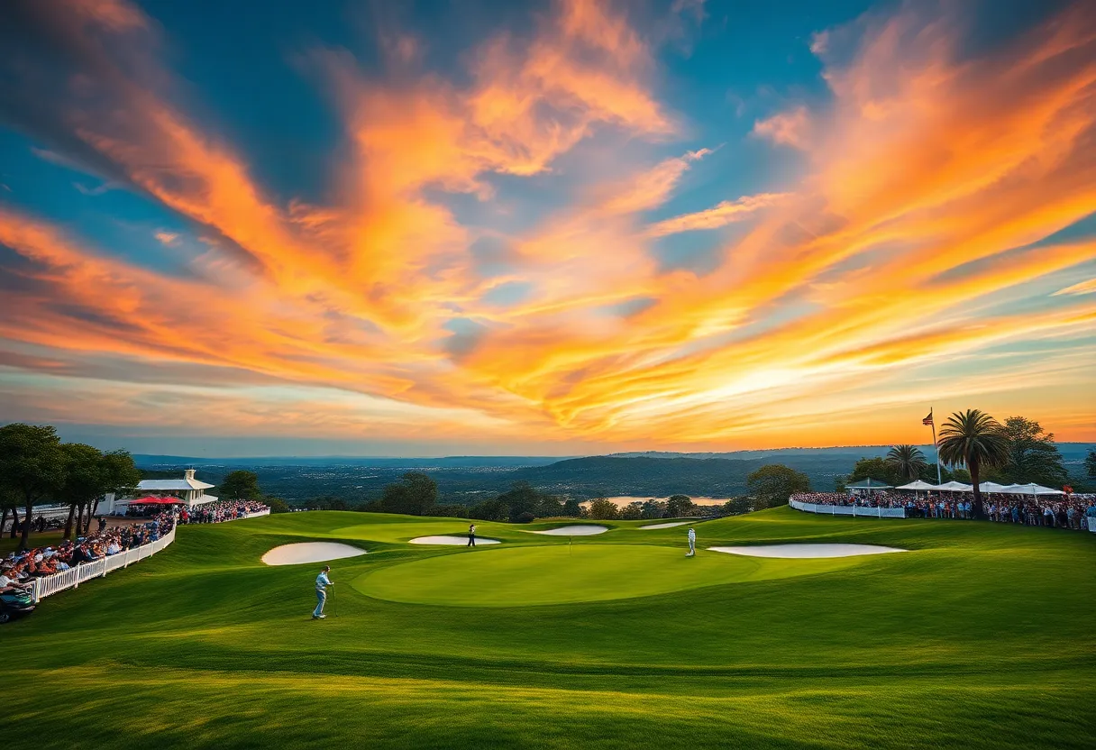Golfers competing in the LPGA Aramco Championship on Shadow Creek Golf Course.