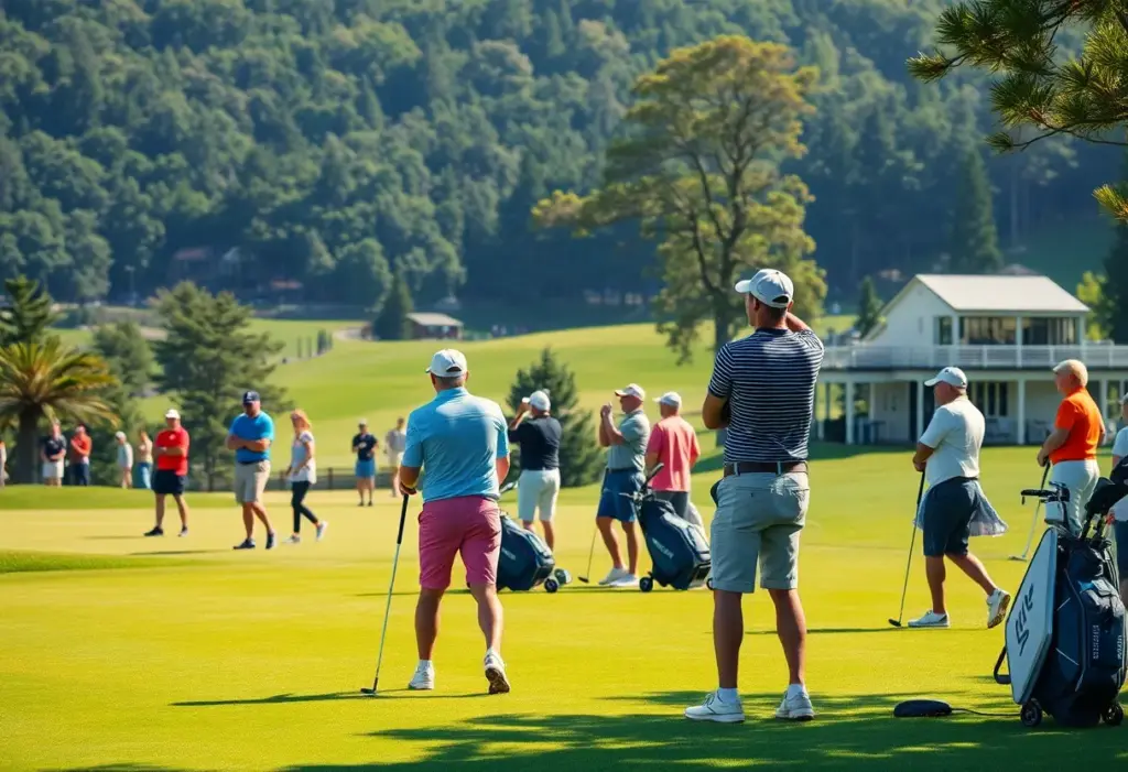 Scene from the Malbon Buckets Cup Tour featuring golfers on a beautiful course.