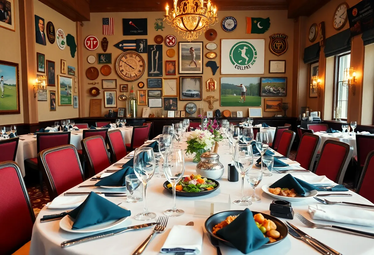 Elegant dining setup for a golf champions dinner