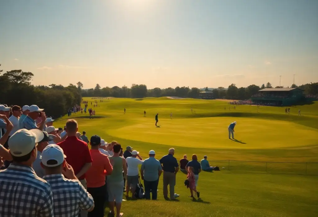 Players competing at the 2026 Masters Tournament on a sunny day.