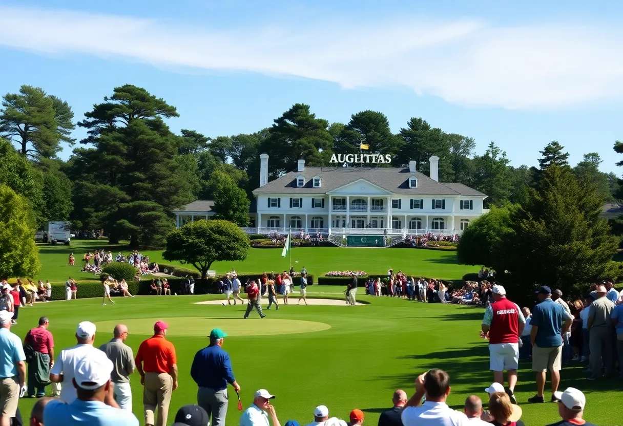 Golf tournament at Augusta National with players and spectators