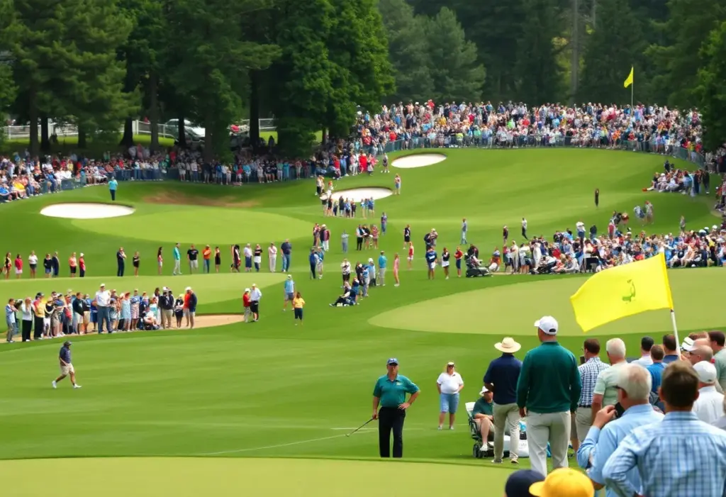 Spectators enjoying the Masters Tournament at Augusta National Golf Club