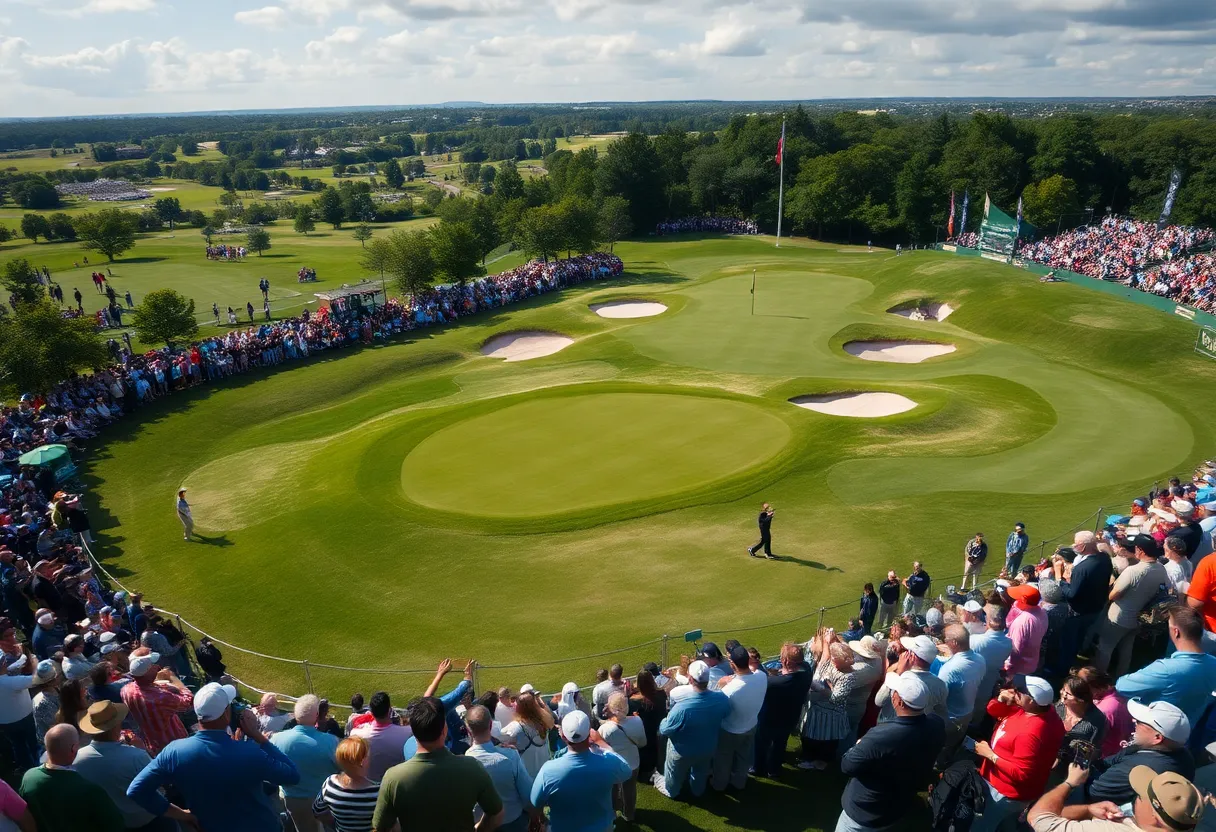 Golf tournament scene with players and spectators