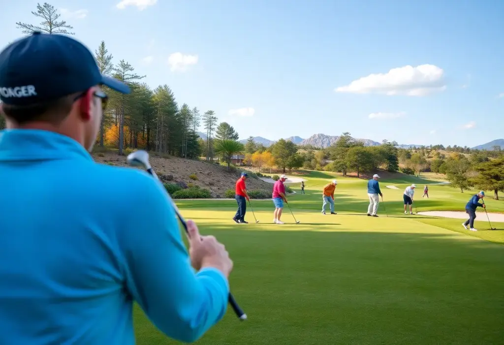 Mini tour golfers practicing on a beautiful golf course.