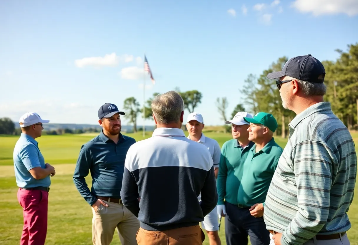 Golfers discussing the World Handicap System on a course