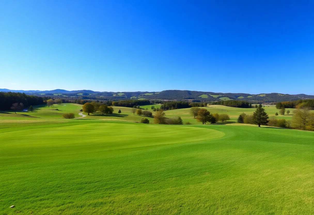 A scenic golf course in North Carolina with vibrant greens and a clear sky.