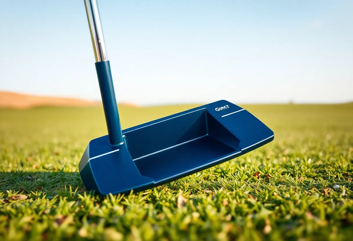 Odyssey Golf Ai-ONE putters in navy blue finish on golf course
