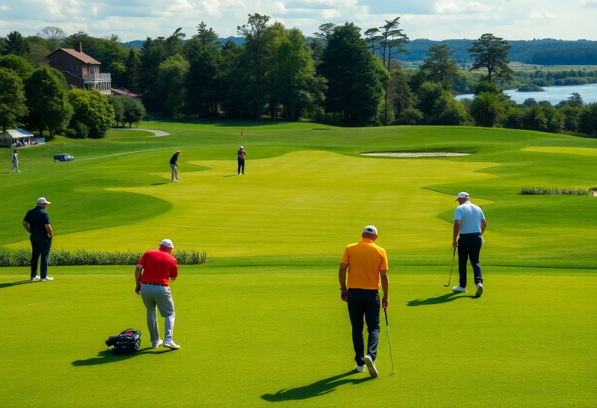 Teams competing in a Chapman golf tournament across a beautiful course