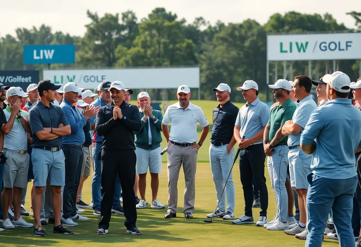 Dramatic scene depicting the clash between traditional and new golf values.