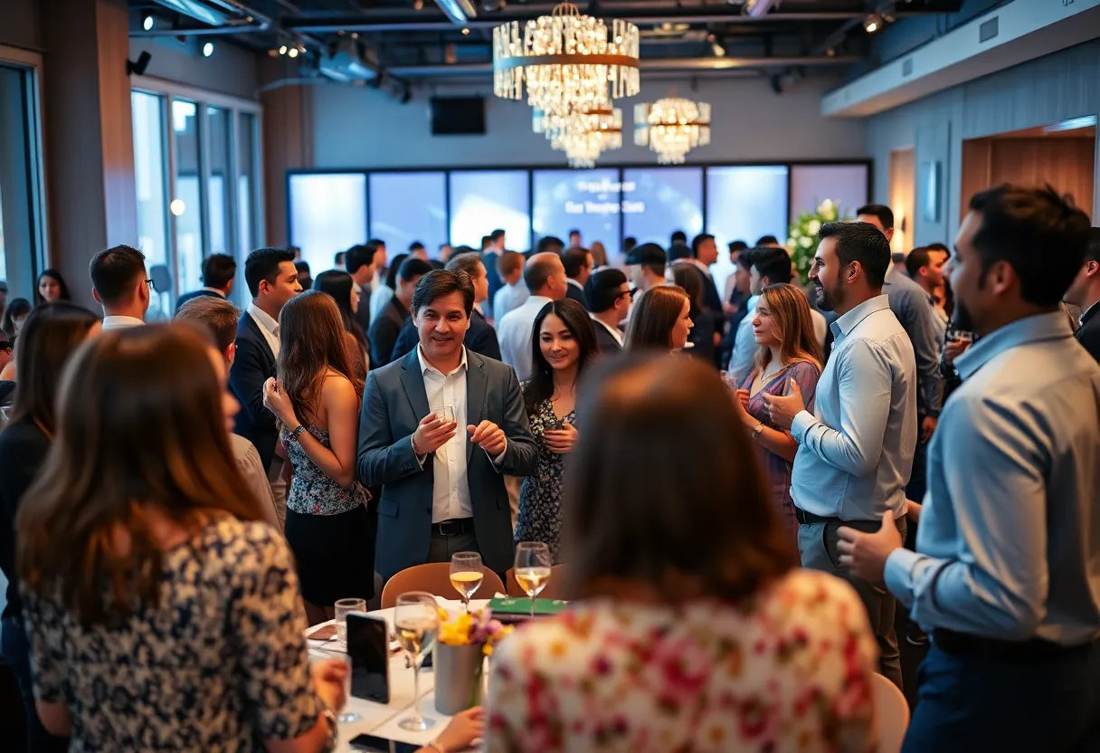A festive celebration at the 2026 Rainmaker Awards with people mingling.