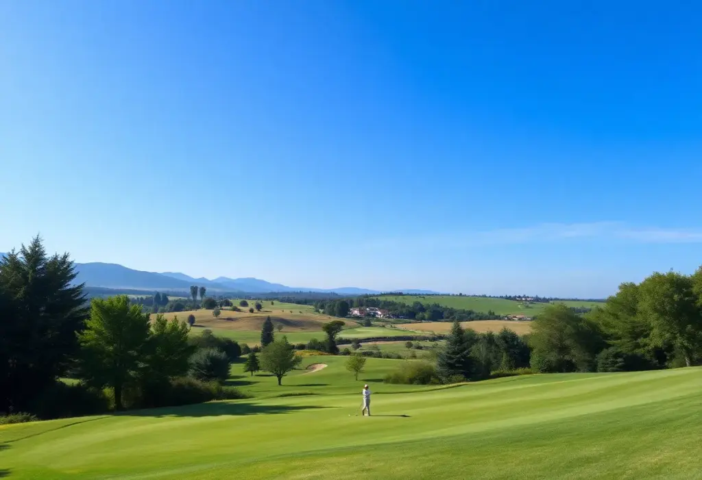 Golfers playing on a beautiful green golf course