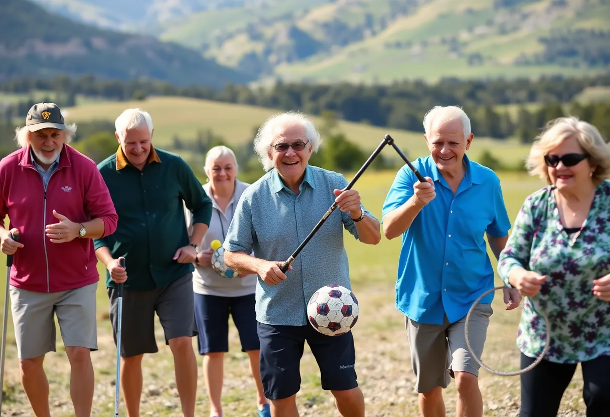Seniors playing lawn bowls, golfing, and doing tai chi in Tasmania.