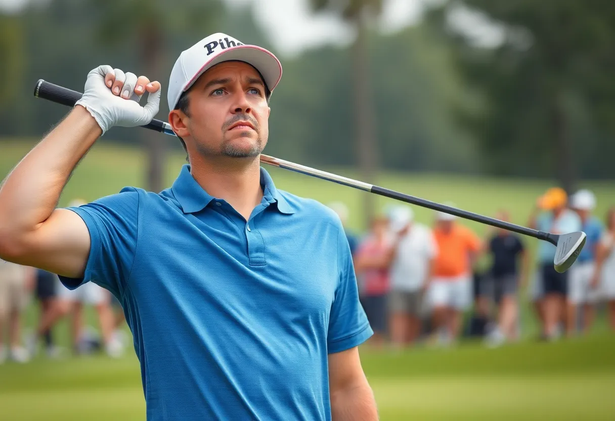 Frustrated golfer on the course with broken club