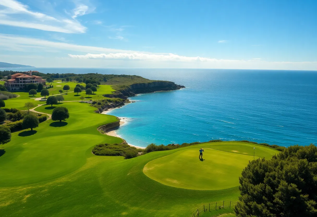 Golfers playing on the beautiful Sicilian golf course at the Sir Rocco Forte Trophy
