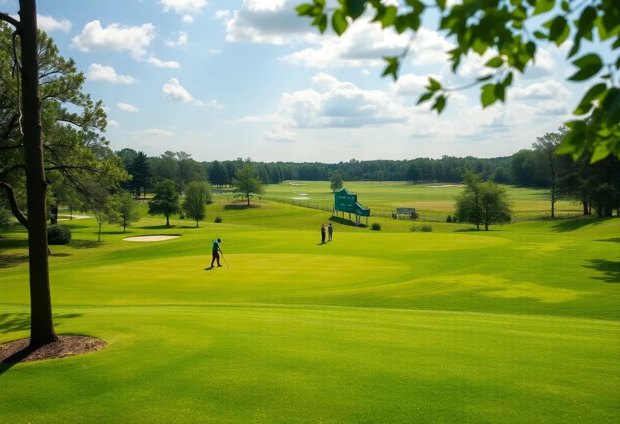 golfers playing on a scenic public golf course in the Southeast