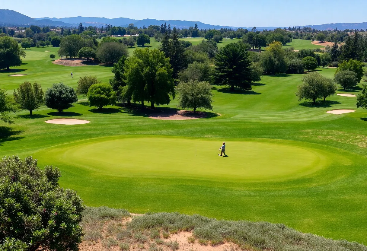 A picturesque public golf course in California with golfers playing.