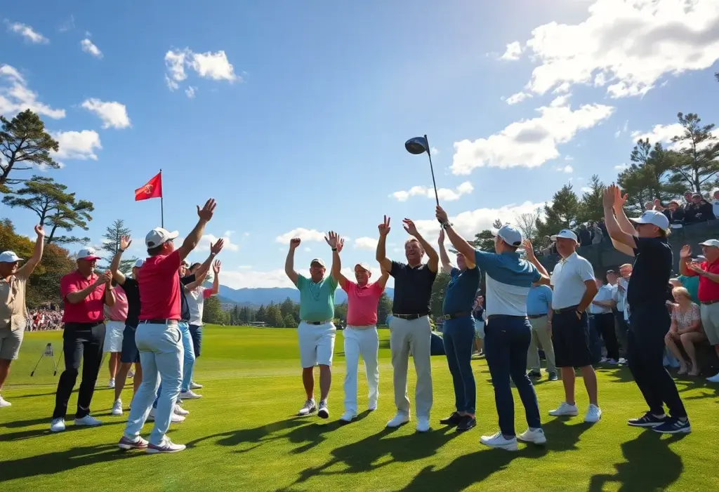 Golf players celebrating at International Series Japan