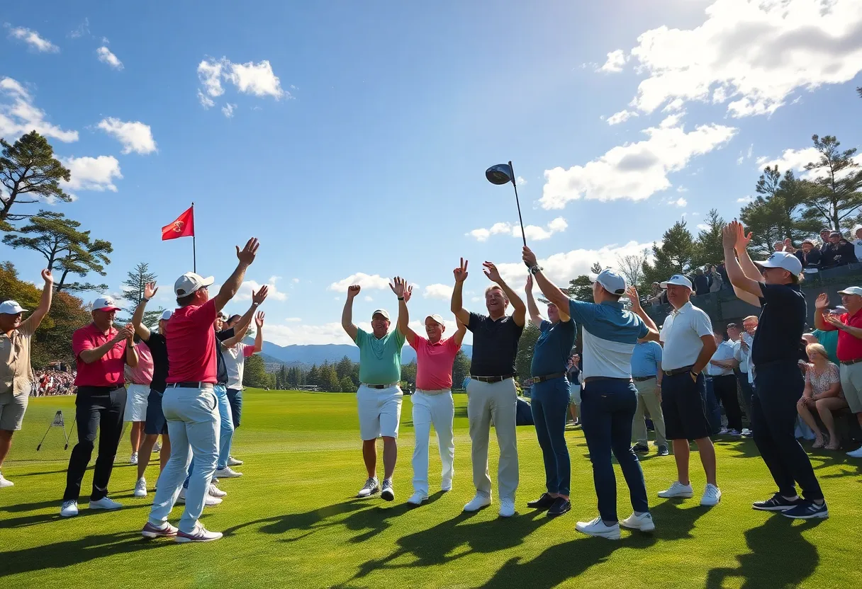 Golf players celebrating at International Series Japan