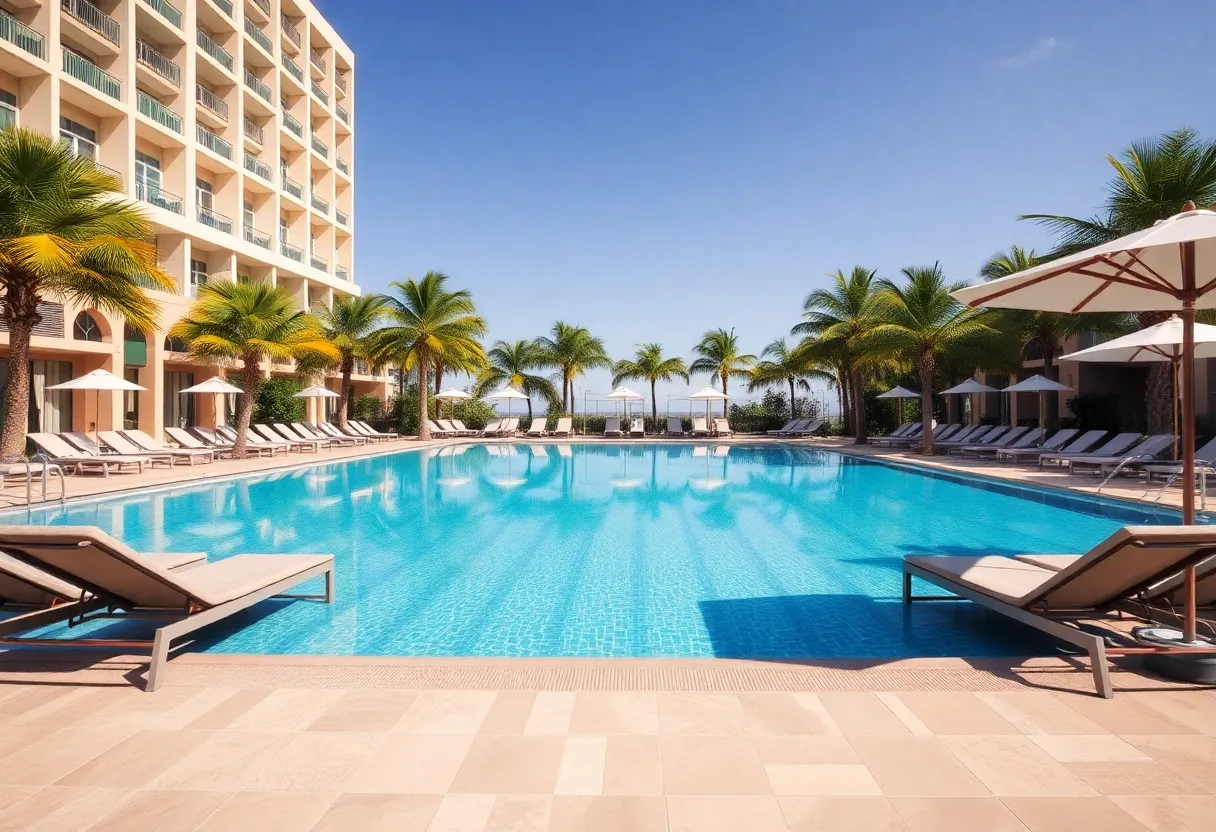Luxurious pool area at Trump Hotels during summer