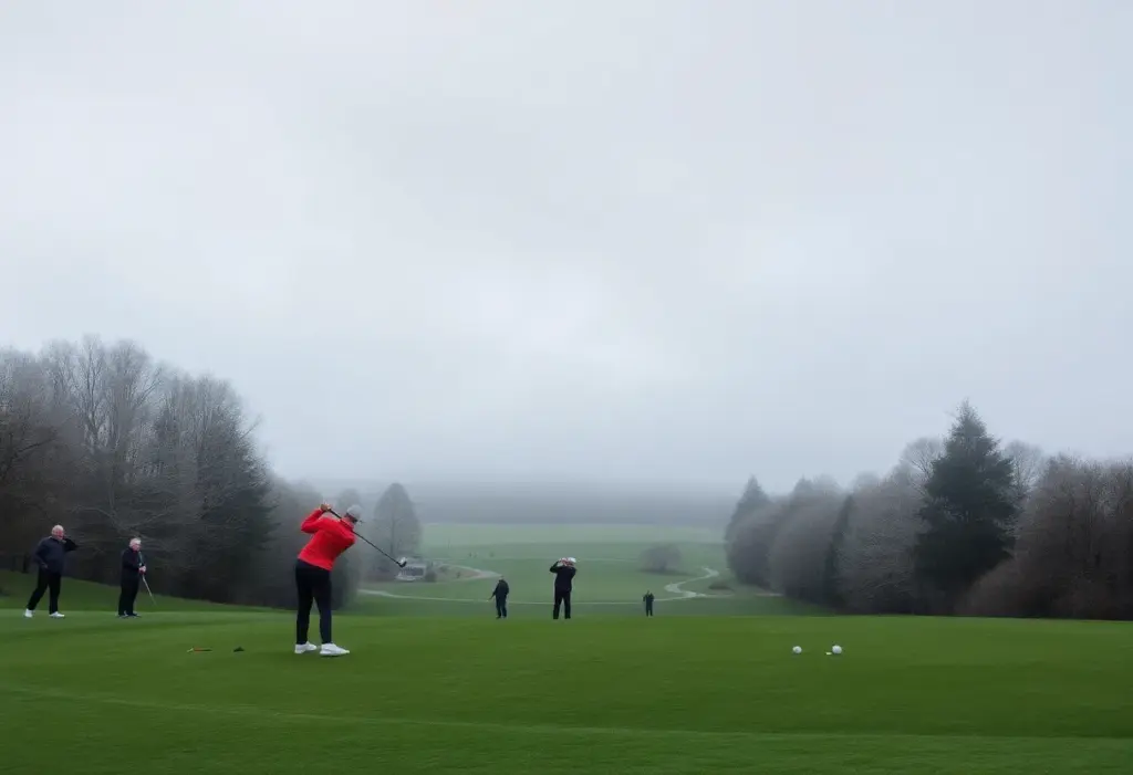 Golfers playing on a winter golf course in Auckland