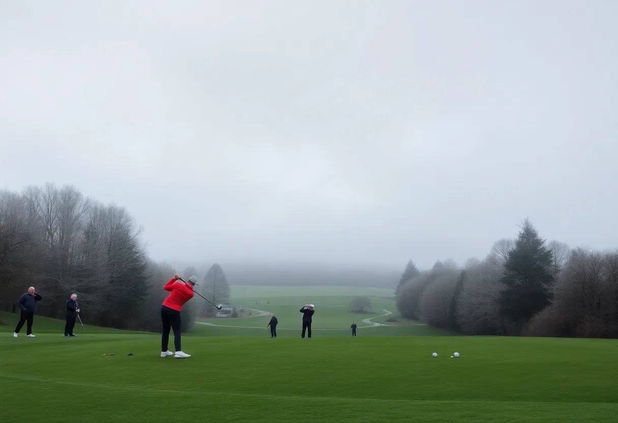 Golfers playing on a winter golf course in Auckland