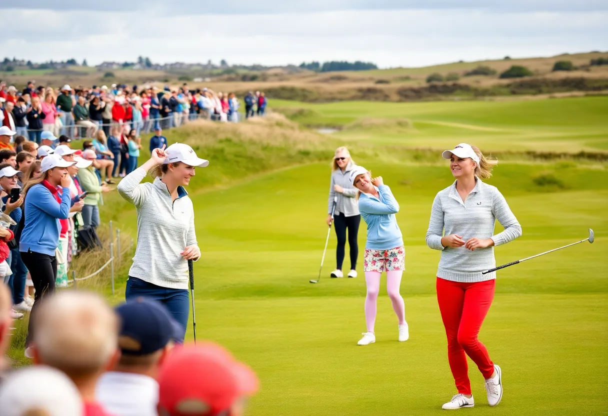 Women golfers compete at Dundonald Links during the Women's Scottish Open.